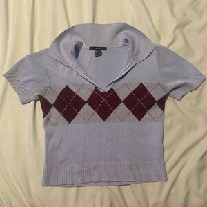 DEAD STOCK Blue Short Sleeve Academia Crop Top Indie, Preppy, Cute Plaid Pattern